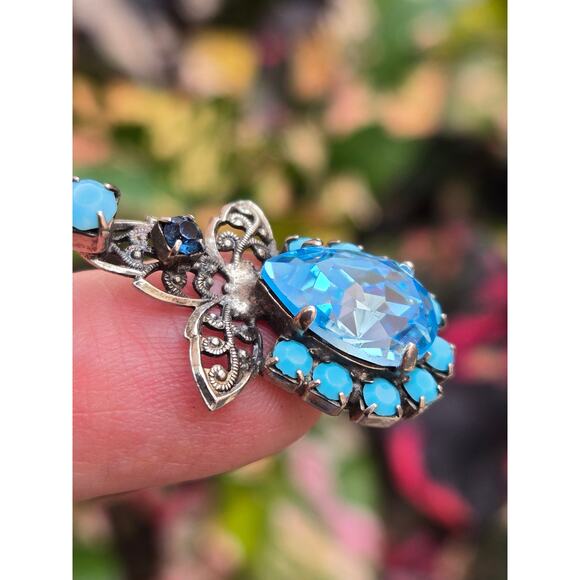 Vintage NIKOLAS FRANGOS Blue Swarovski Crystal Chandelier Earrings, Stunning! - Picture 5 of 10